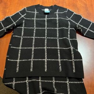 H&M Black and White Crewneck Sweater & Skirt with Geometric Grid Design